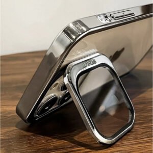 Luxury Plating Crystal Clear Anti Yellow Hard Case✨ With Stand Camera Lens Protector