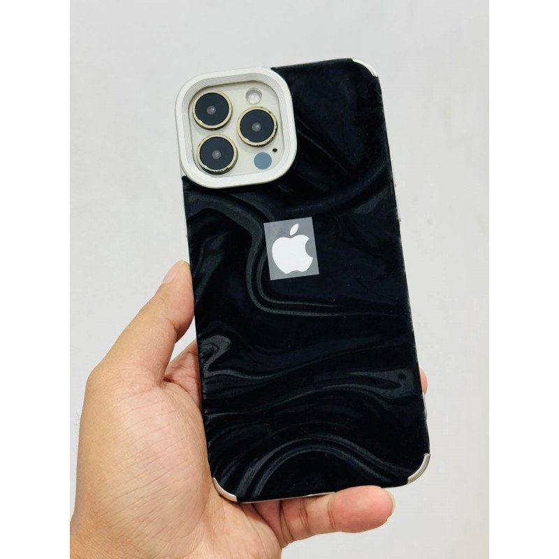 Luxury Electroplated Velvet Soft Phone Case - Black - Image 4